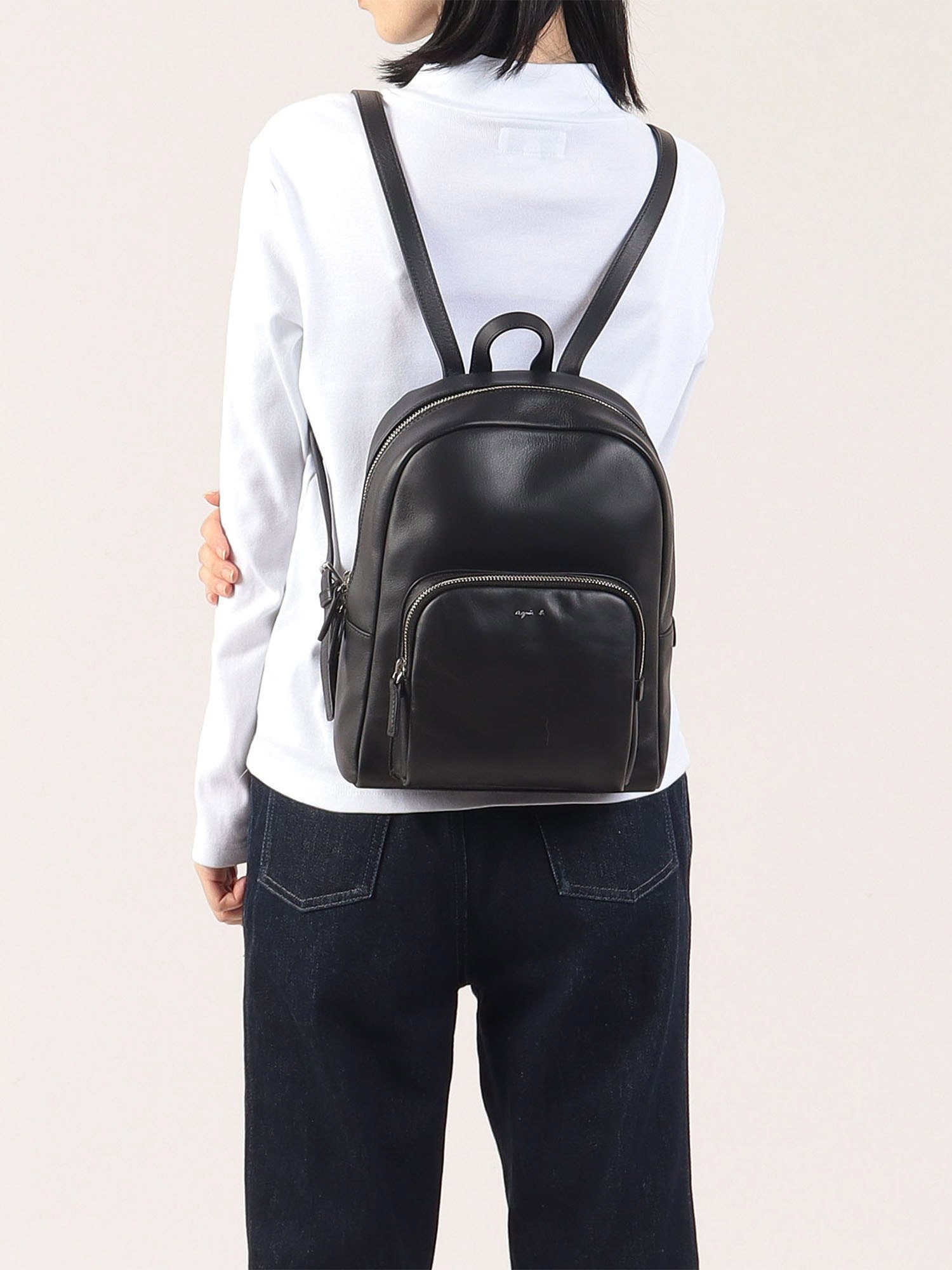 black leather backpack | agnès b.