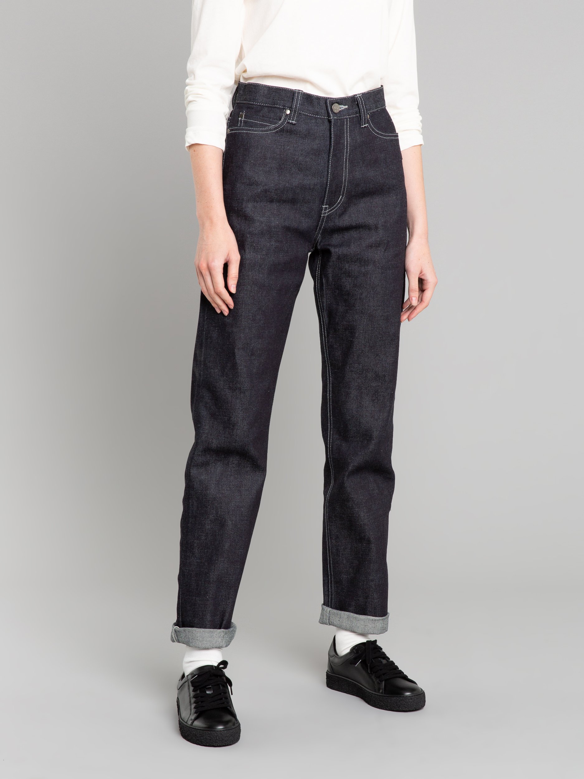 black #2 regular jeans with off white stitching