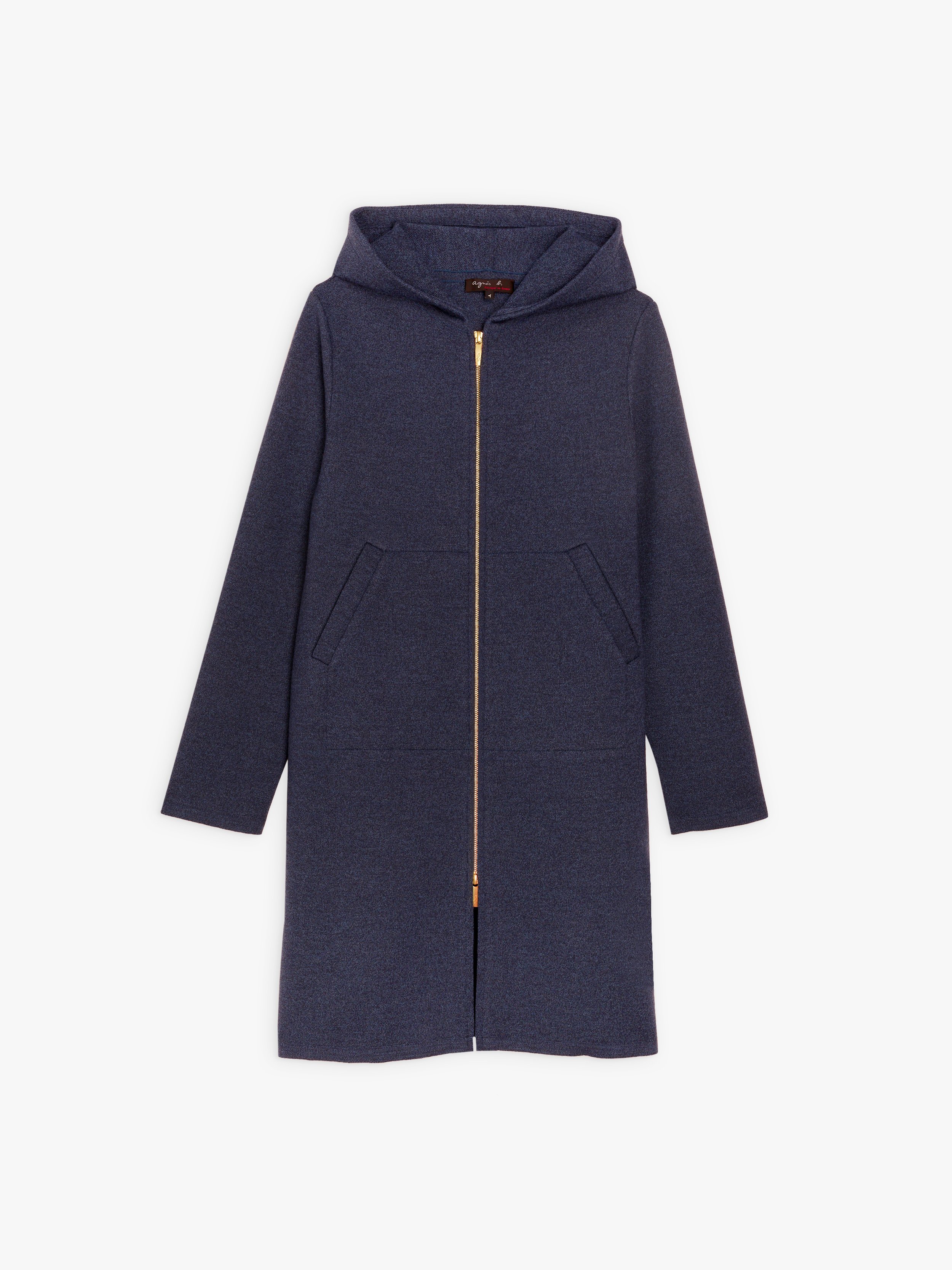 hooded overcoat with zip in merino wool | agnès b.