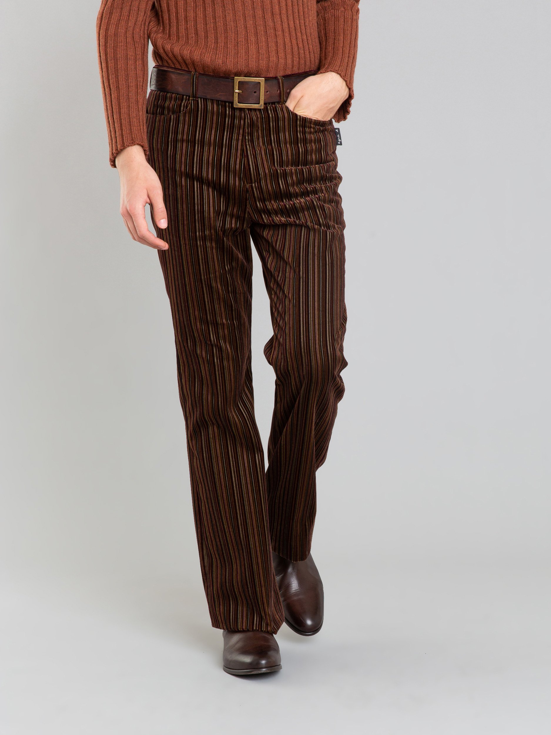 brown striped trousers