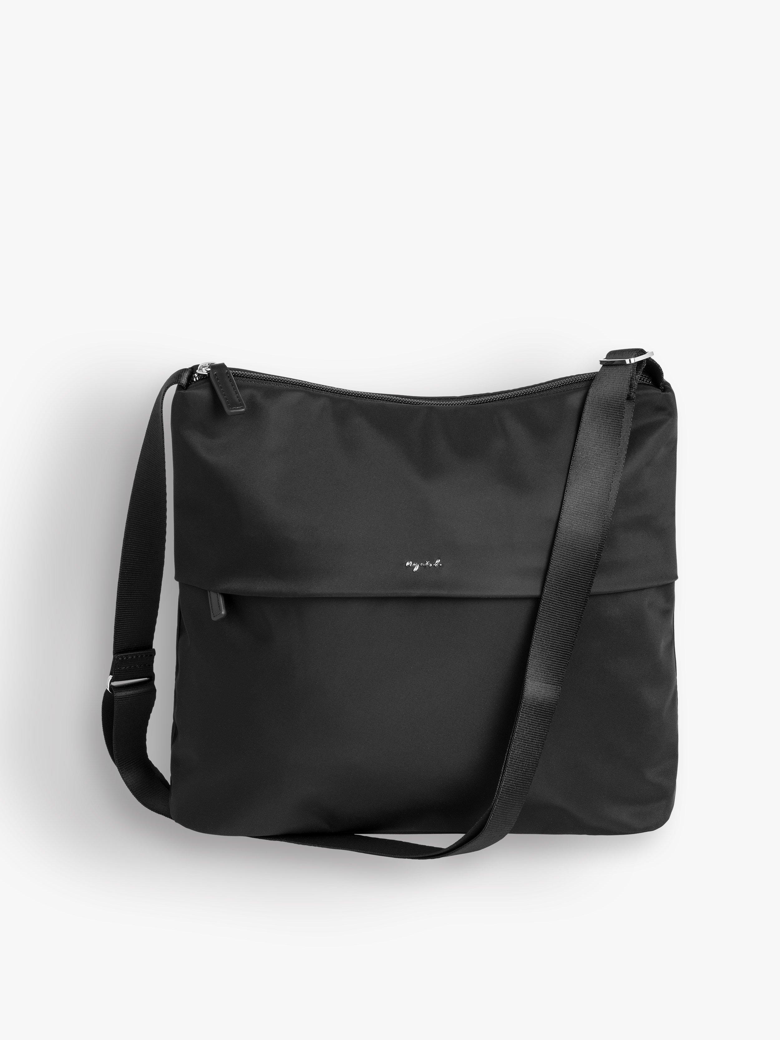 black zipped nylon shoulder bag