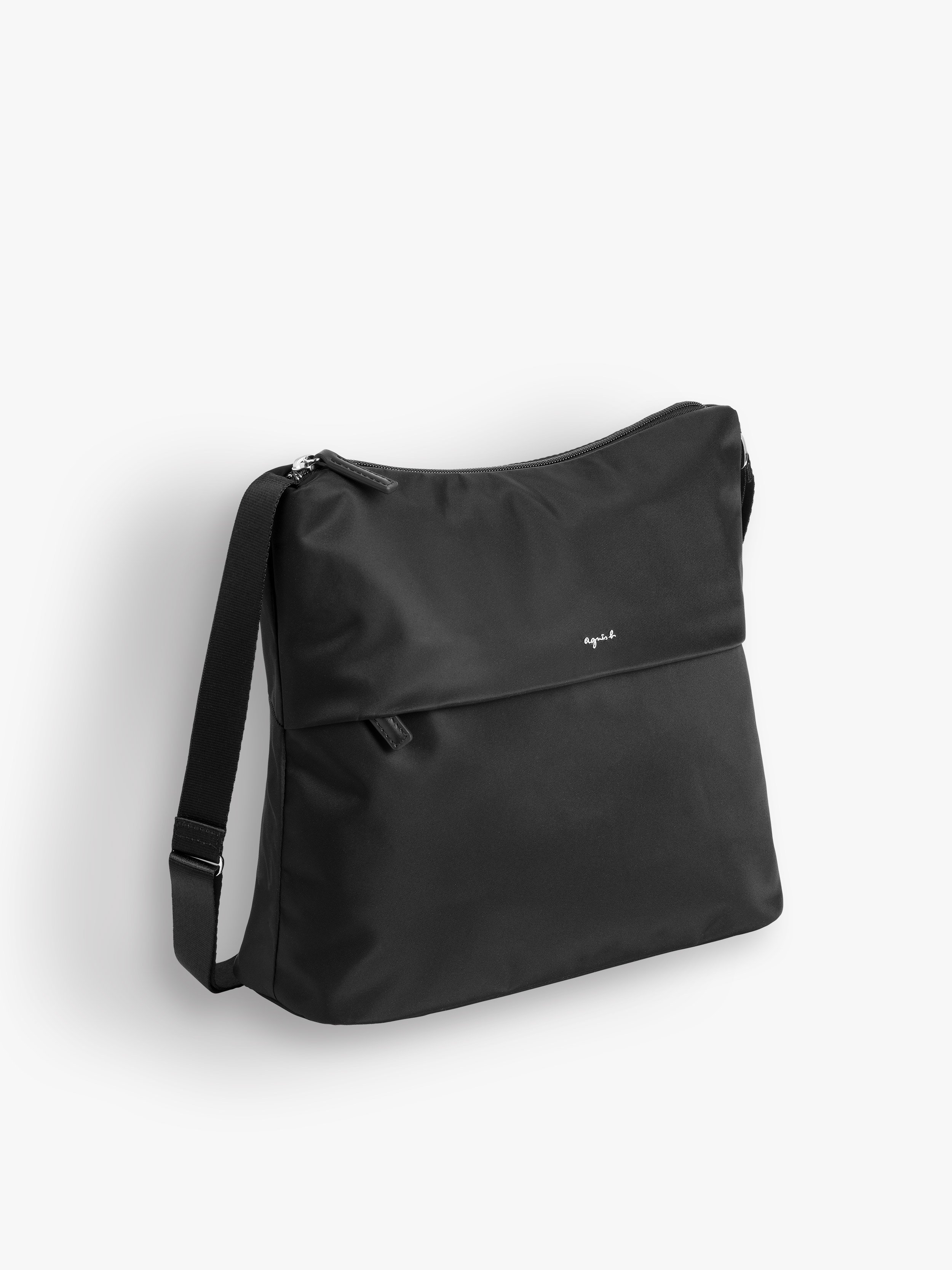 black zipped nylon shoulder bag