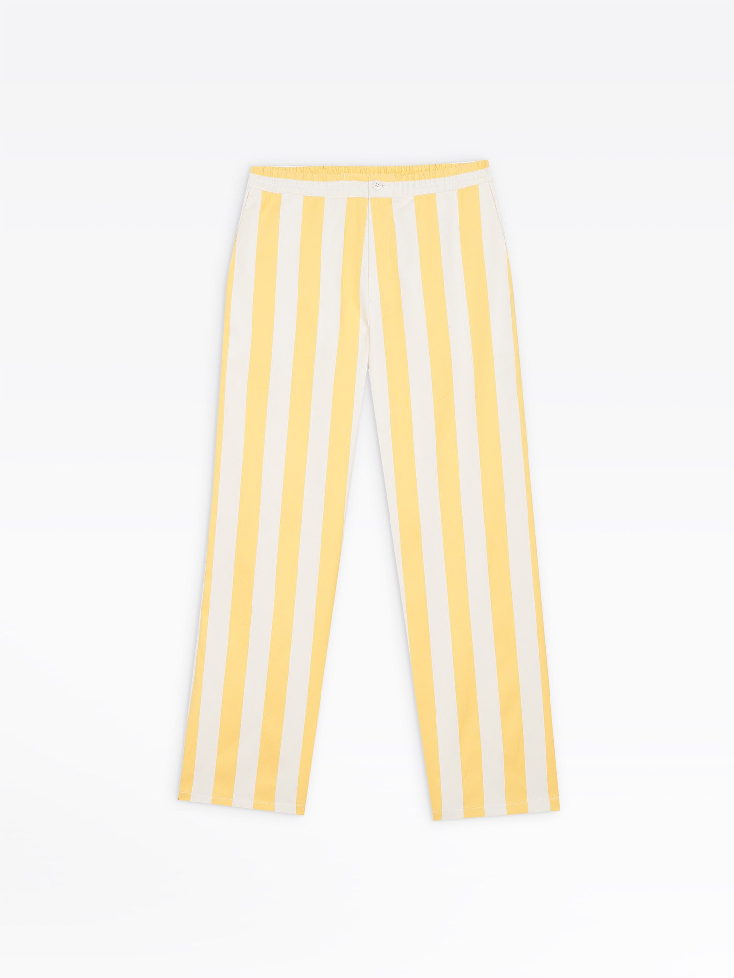yellow and white wide stripes trousers