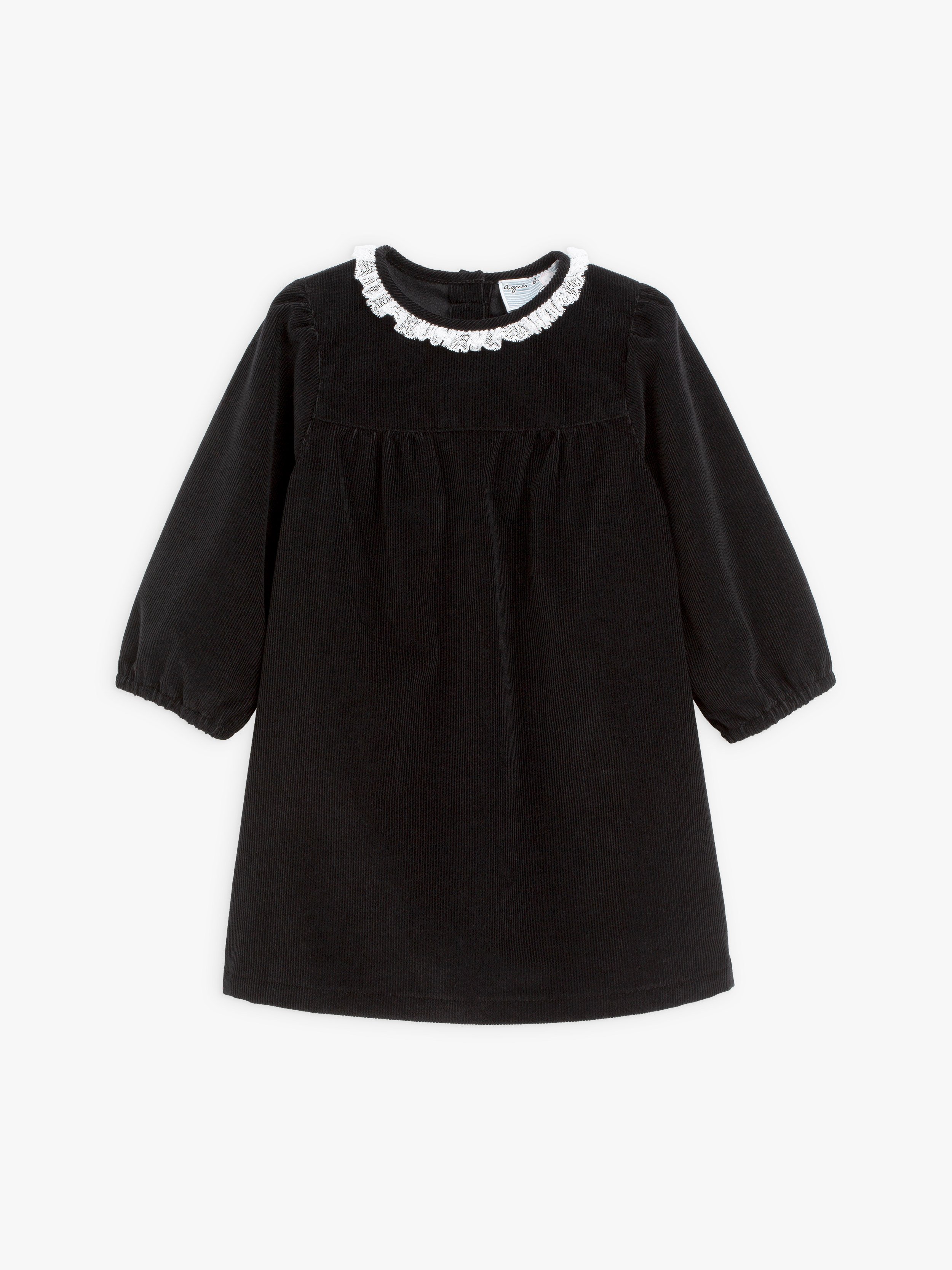 Cassy black corduroy dress with lace detail | agnès b.