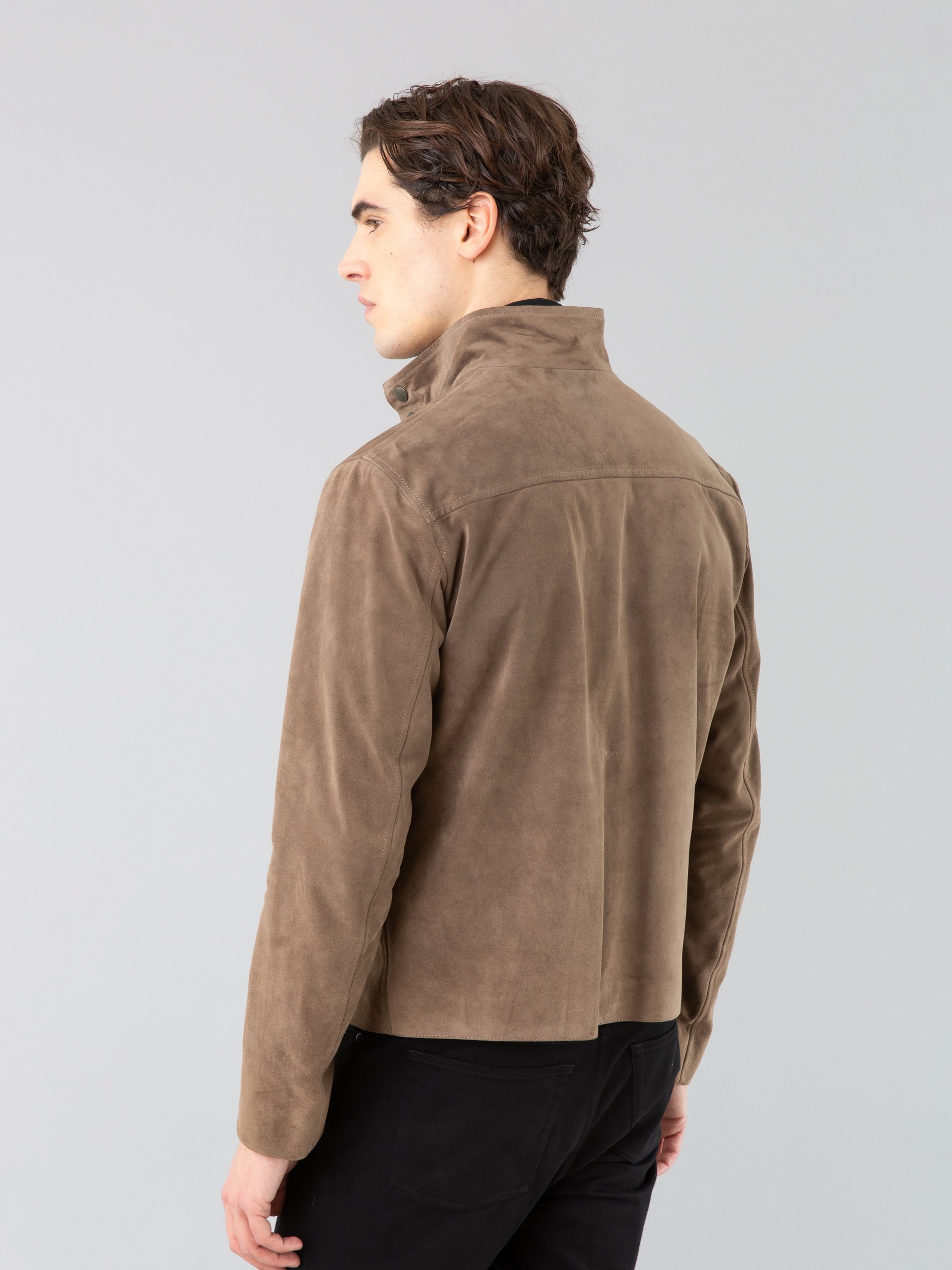 dark beige suede leather New Yvan snap jacket | agnès b.