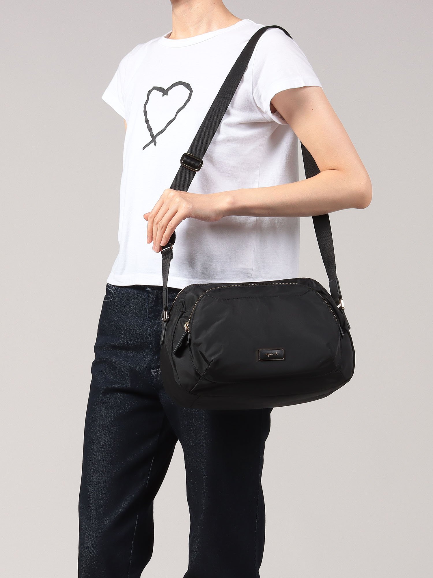 black nylon zipped shoulder bag | agnès b.