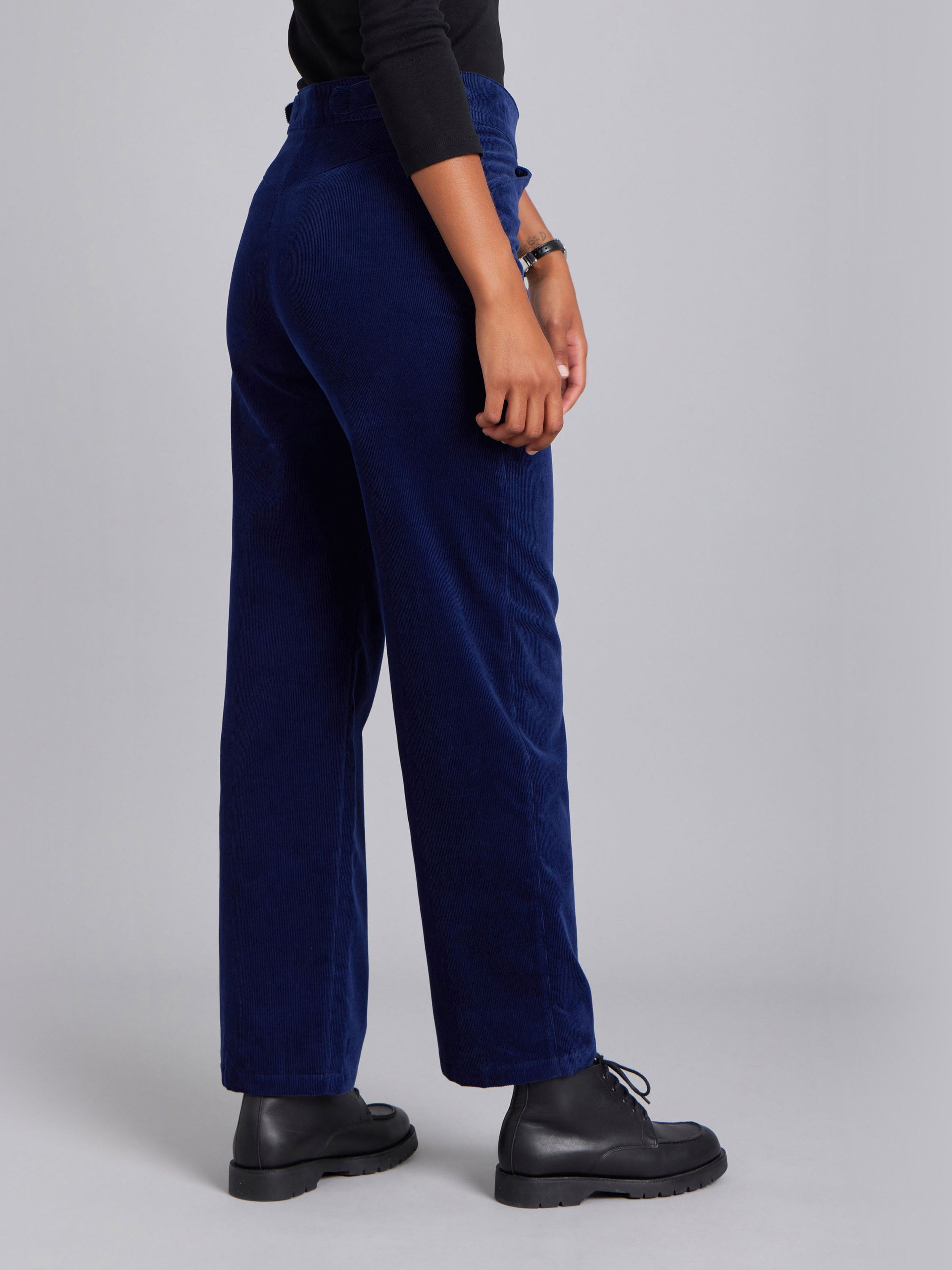 dark blue cotton jersey straight-cut Chinois trousers | agnès