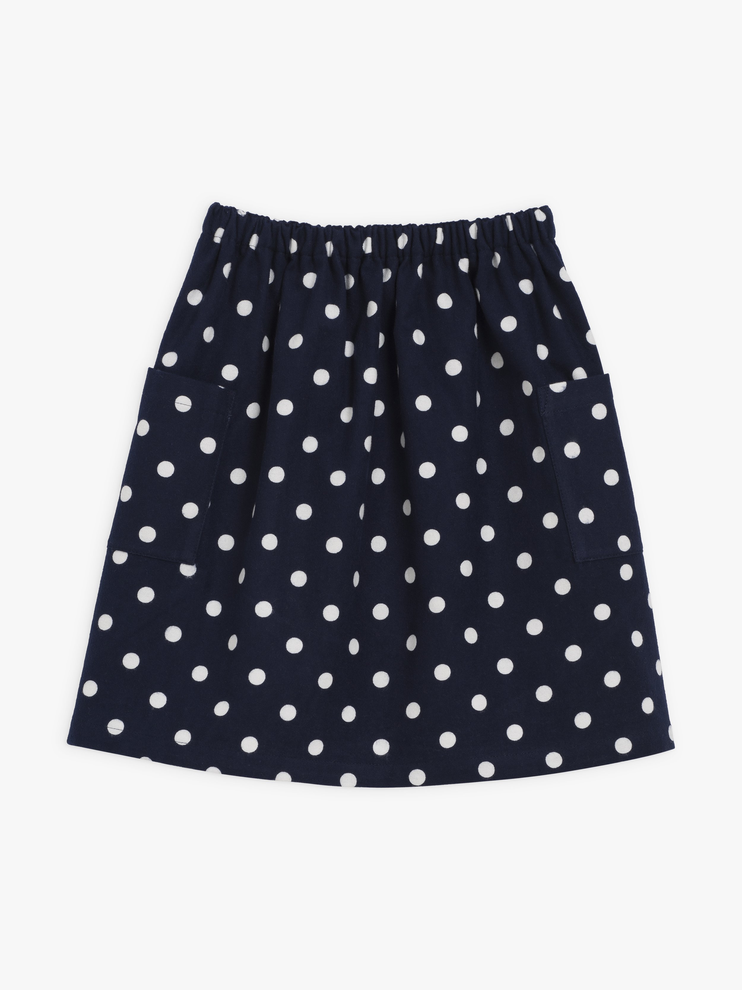 navy and white polka dot skirt