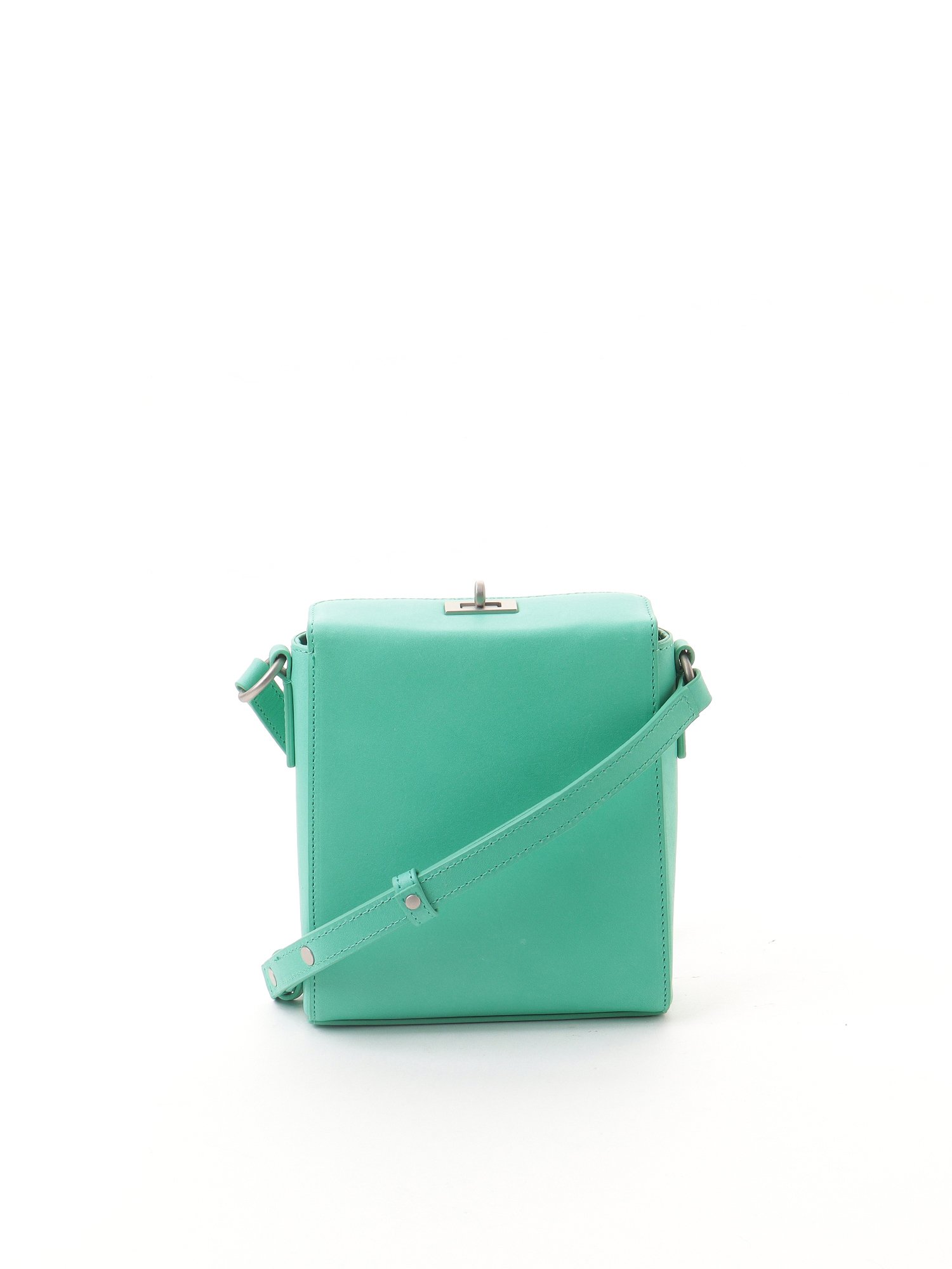 light green leather shoulder bag with twist-lock fastener | agnès b.