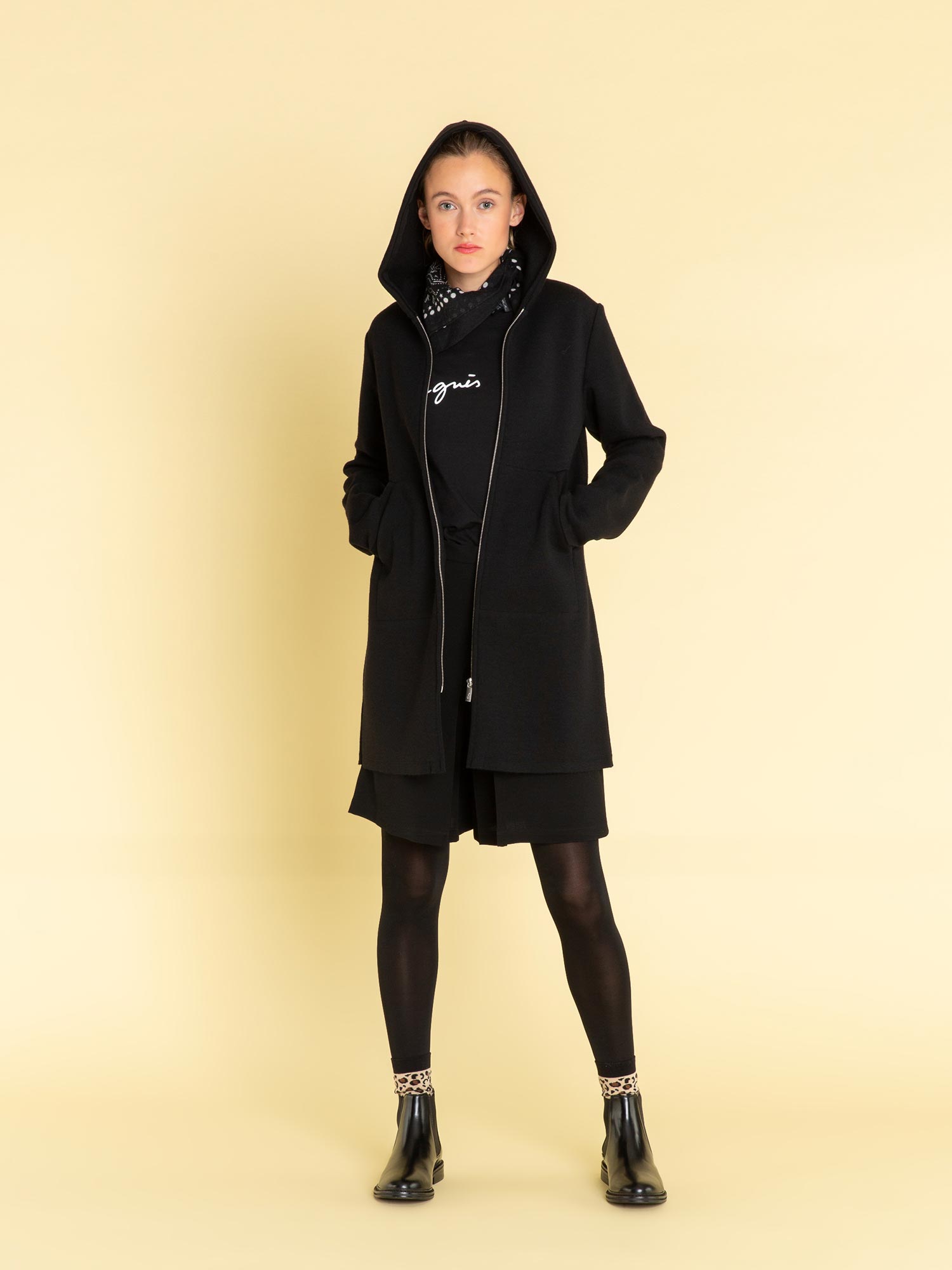 black merino wool zipped coat | agnès b.