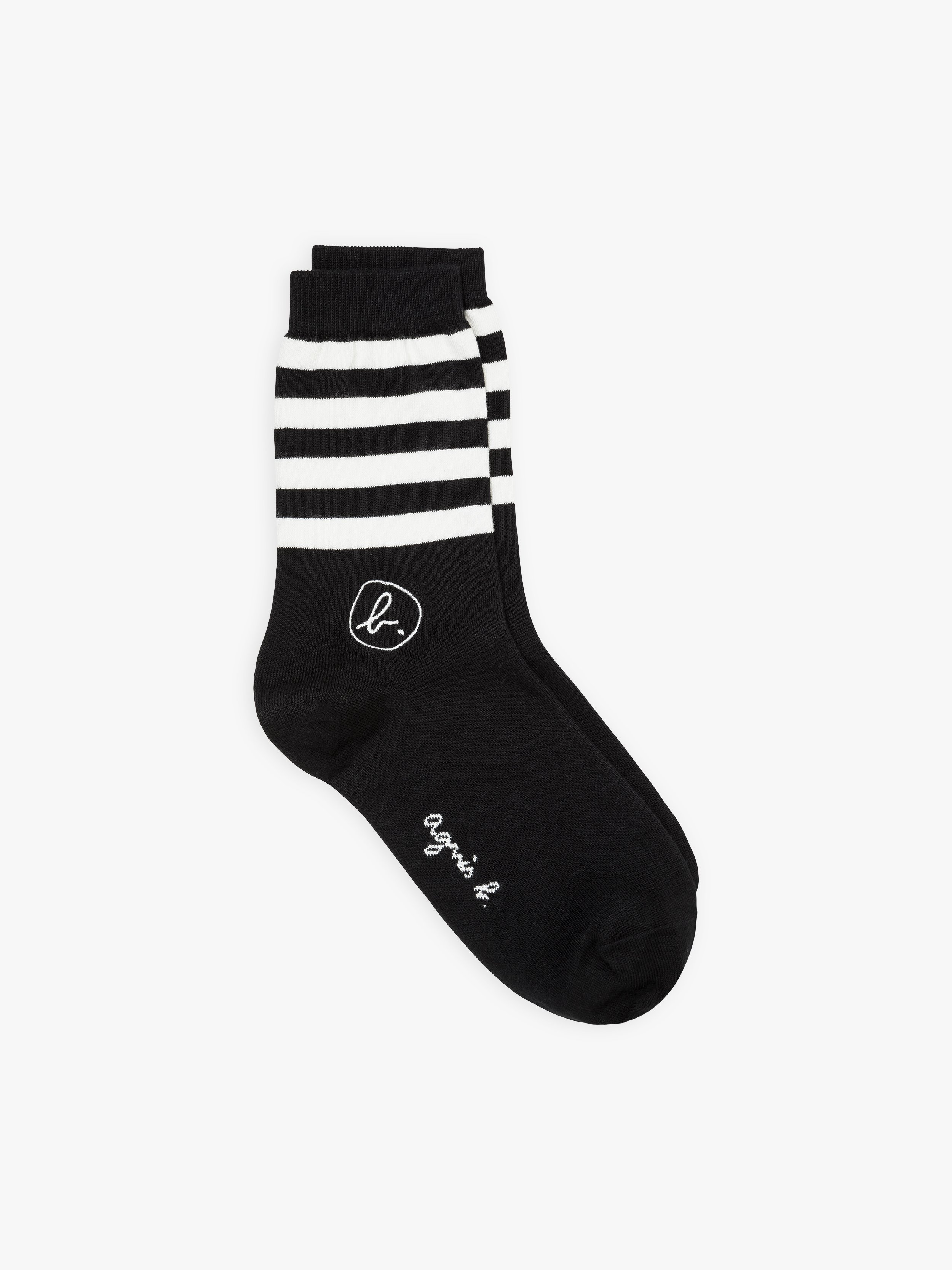 black and white striped logo socks | agnès b.