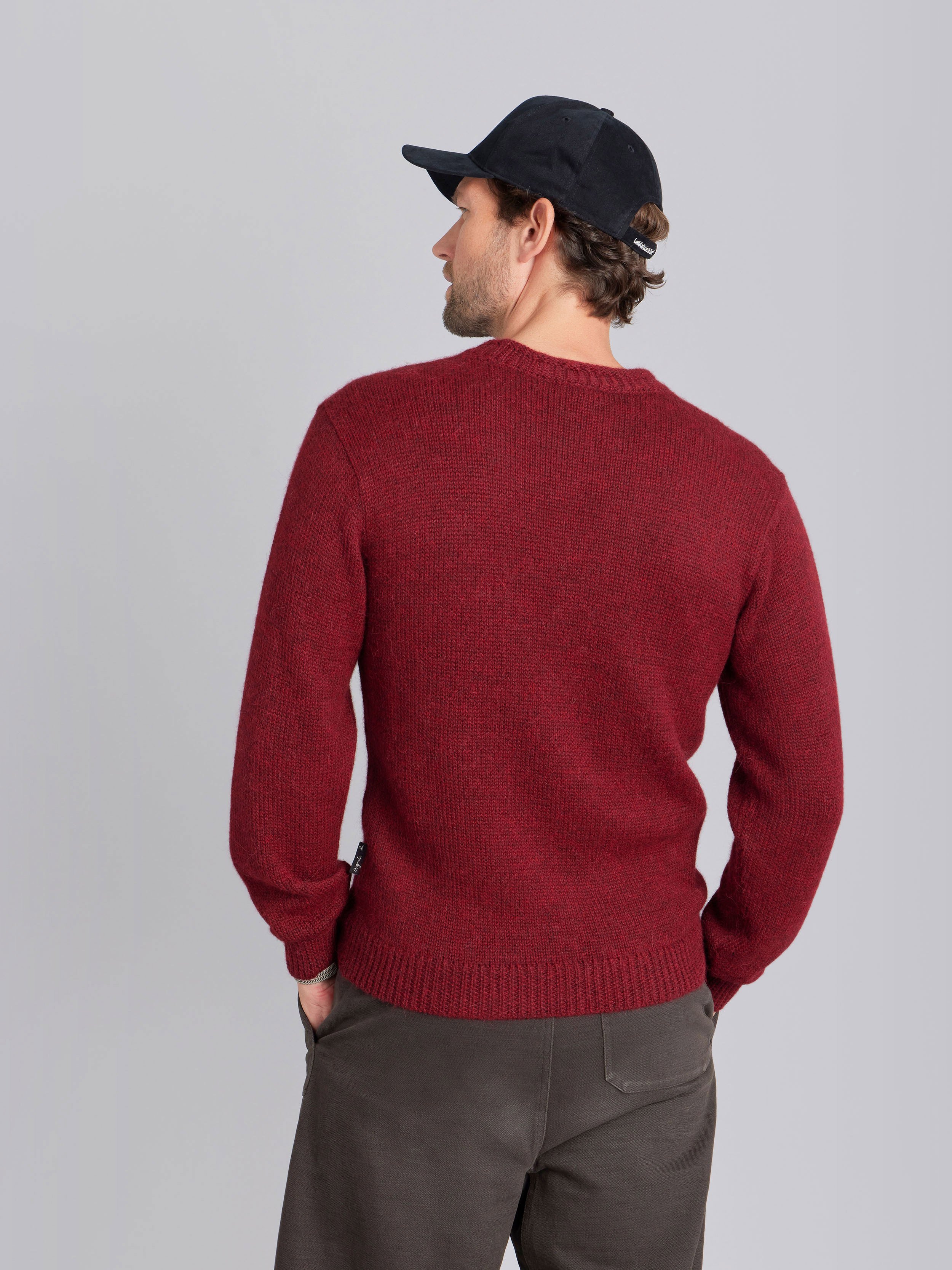burgundy alpaca wool long-sleeve jumper