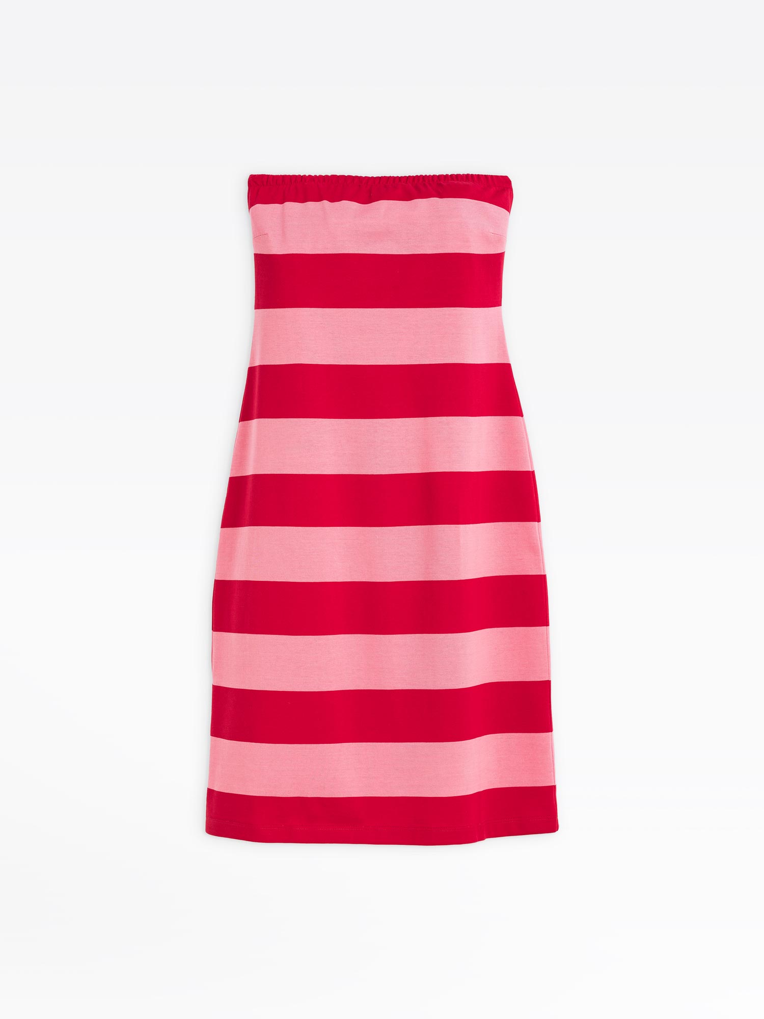 red and pink striped dress