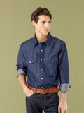 blue cotton and linen denim Western shirt_11