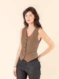 brown cotton twill sleeveless vest_13