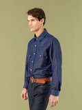 blue cotton and linen denim Western shirt_13