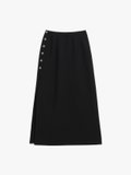 black merino wool slit long skirt_1