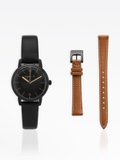 women's watch with 2 black and brown leather straps_1