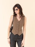 brown cotton twill sleeveless vest_11