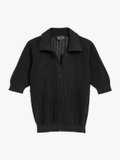 black ribbed knit prissy polo shirt_1