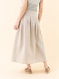 dark beige linen long skirt_13