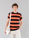 black and apricot Chic t-shirt with wide stripes_11