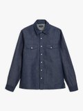 blue cotton and linen denim Western shirt_1