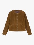 brown suede leather snap cardigan_1