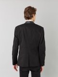 black cotton gabardine Domino jacket with leather collar_14
