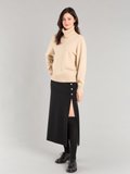 black merino wool slit long skirt_11