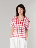 white and red cotton satin louise top_11