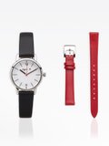 women's watch with 2 red and black leather straps_1