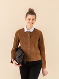 brown suede leather snap cardigan_11