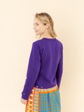 dark purple cotton fleece Rosana snap cardigan_13