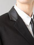 black cotton gabardine Domino jacket with leather collar_15