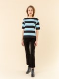 black and turquoise blue Bow t-shirt with wide stripes_15