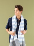 dark blue linen Timea scarf with stripes_11