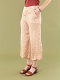 ochre wide-leg cropped trousers with floral print_12