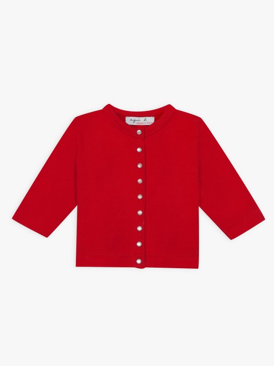 red cotton fleece snap cardigan_1