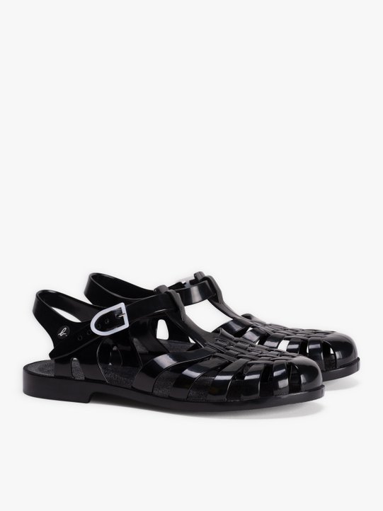 black PVC flat jelly shoes_1