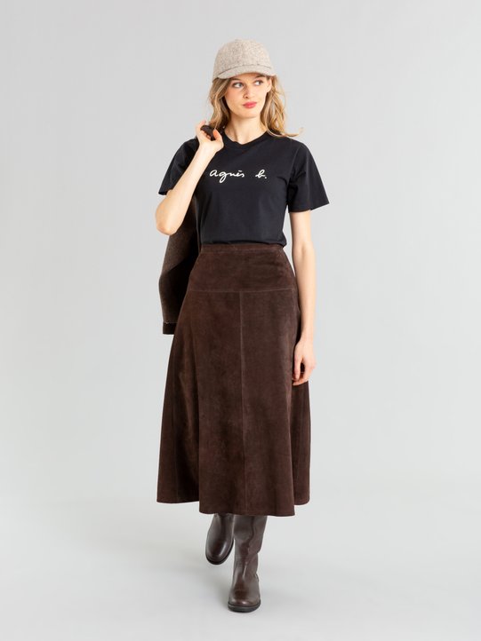 dark brown suede leather skirt_11