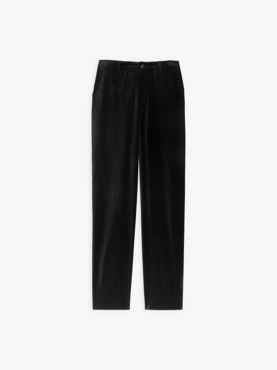 black high-waisted smooth velvet trousers_1