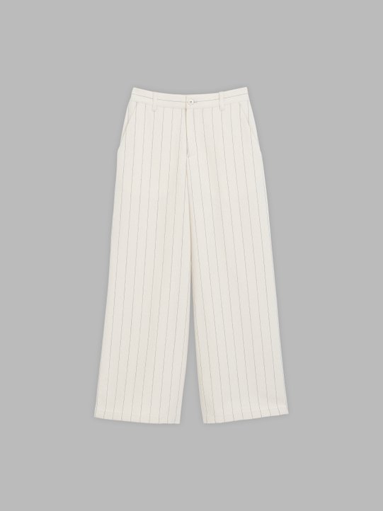 beige cotton and linen striped wide leg trousers_1