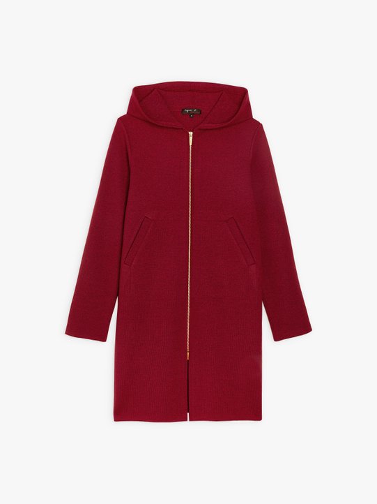 hooded coat with zip in merino wool_1