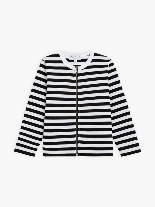 black and white striped Coulos zip t-shirt_1