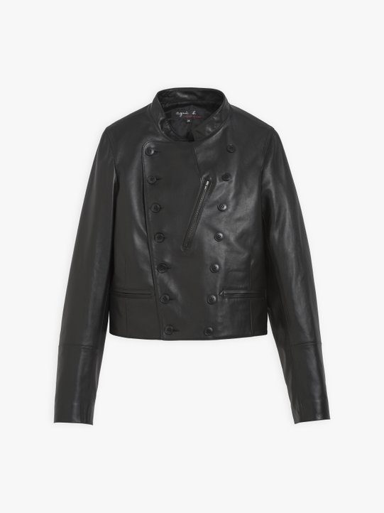 Black Lamb Leather Tambourin Jacket Womens Clothing Jackets Leather jackets agnès b 
