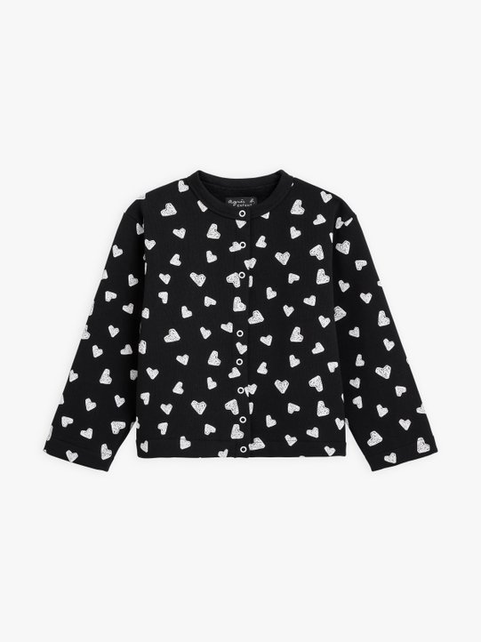 black and white children snap cardigan with heart print_1