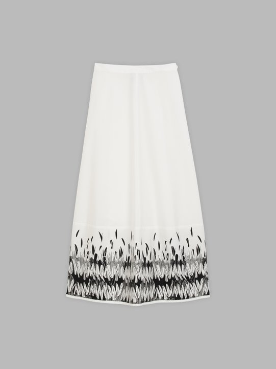 white and black long feather print skirt_1