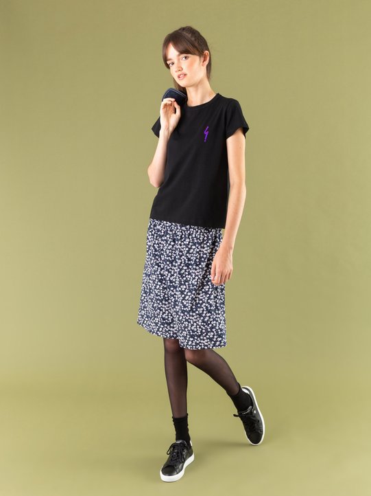 navy blue floral knee-length skirt in printed jersey_11