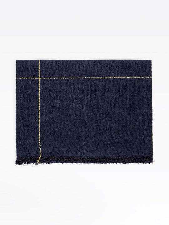 navy blue checked wool Clemence scarf_1